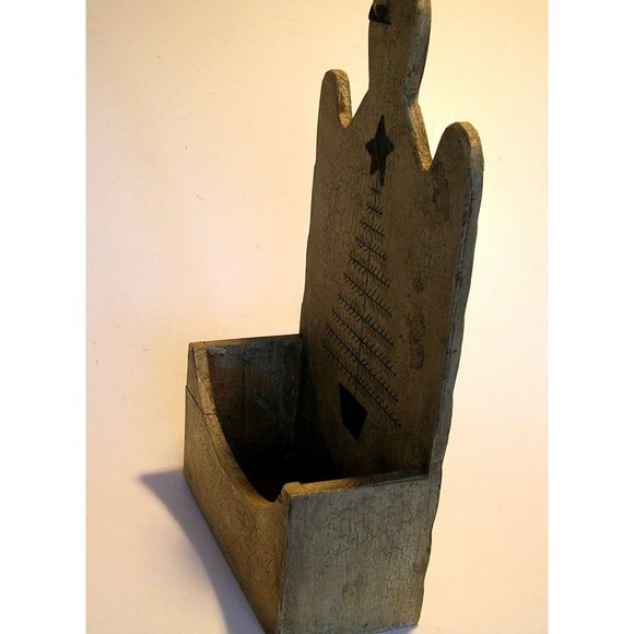 Primitive Hanging Wood Box Feather Tree Design - Picture 4 of 8